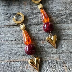 NEW Gold Heart Hoop Dangle Earrings